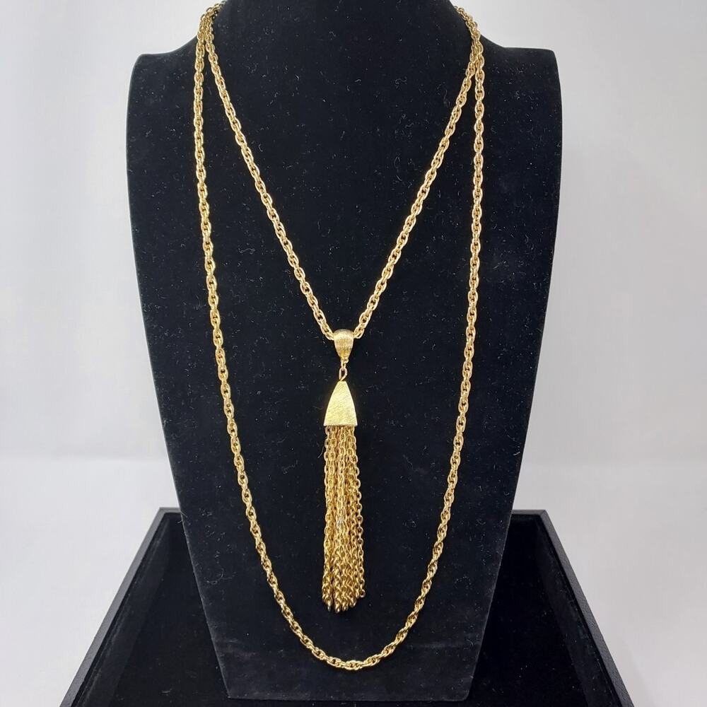Vintage Tassel Necklace Gold Tone Single or Double Strand Convertible 30"